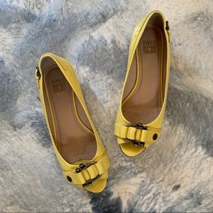 Frye Wedges Buckled Peep-Toe Leather Flats